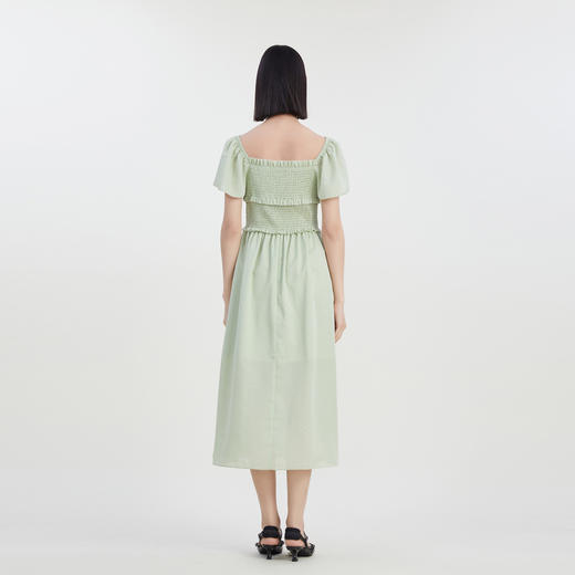 谜底方领连衣裙短袖女2023夏季新款简约文艺设计感长裙232ML0570 商品图2