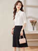 五分袖飘带领结职业衬衫高腰A字半身裙子 商品缩略图1