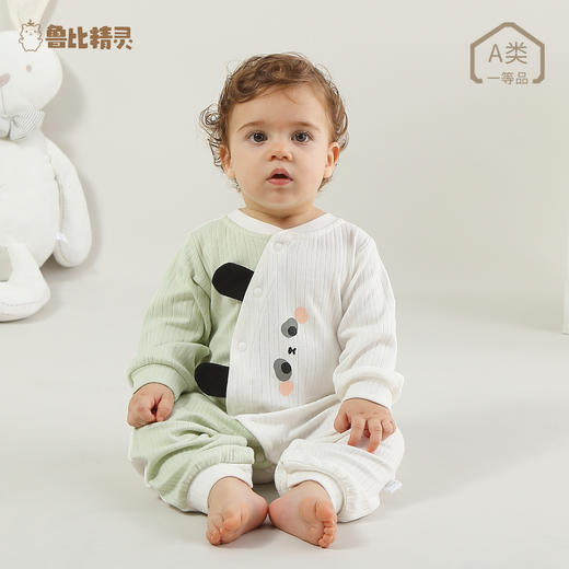 【可爱熊猫连体衣】新生儿衣服初生婴儿A类连体衣春秋宝宝双层护肚蝴蝶哈衣和尚服 商品图0
