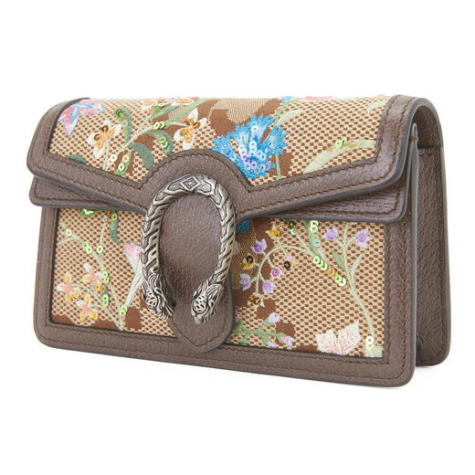 GUCCI 古驰 女包 女士Dionysus系列帆布花卉刺绣单肩斜挎包 茶色476432UKMMN 商品图1