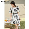 NEELLY纳俪商场同款气质印花连衣裙女不对称领口灯笼袖A字裙中长N23044Y03303 商品缩略图1