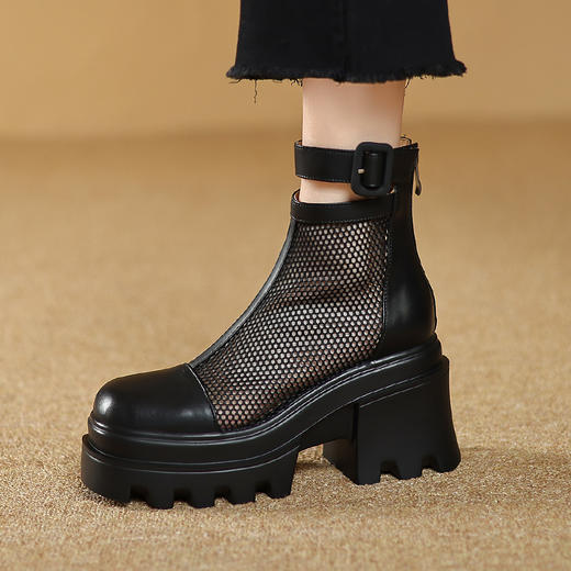 夏季新款，真皮网纱拼接圆头厚底短靴ZM-2717 商品图1