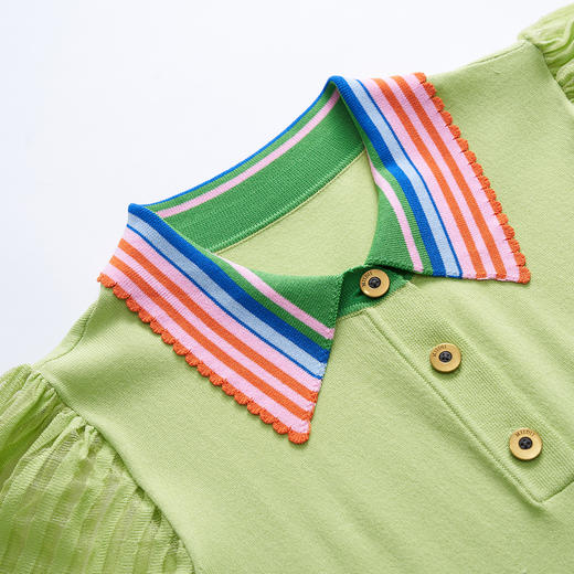 谜底POLO领针织连衣裙短袖女2023夏新款修身拼接中长款232MZ0878 商品图3