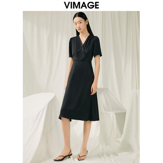 VIMAGE纬漫纪春季新款V领显瘦百搭通勤连衣裙V1907540 商品图1