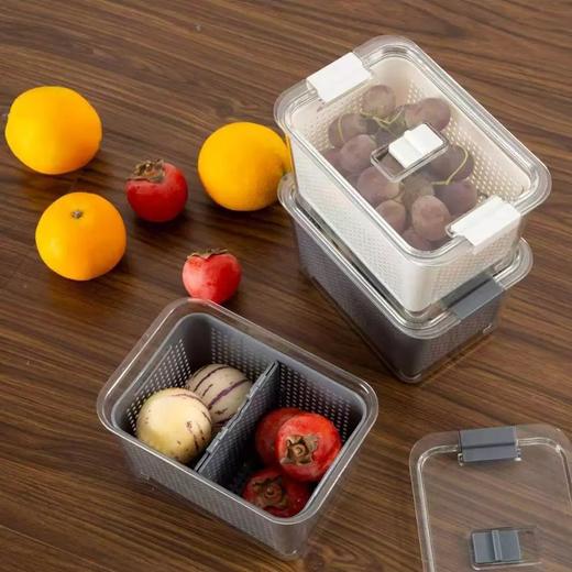 「收纳+保鲜+沥水！多功能」多功能双层沥水透明冰箱保鲜盒 长方形大容量果蔬分格收纳盒 商品图3