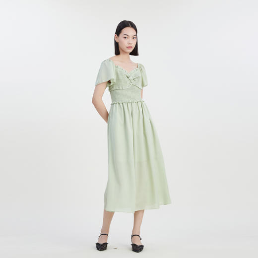 谜底方领连衣裙短袖女2023夏季新款简约文艺设计感长裙232ML0570 商品图1