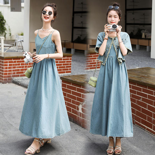 牛仔复古气质套装女连衣裙，夏季薄新款韩版半身裙子时尚两件套HR-CZJ1317 商品图5