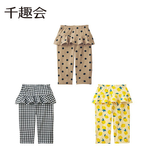 【裤子】千趣会童装夏款女童满印印花荷叶边装饰弹力七分裤打底裤1229028 商品图3