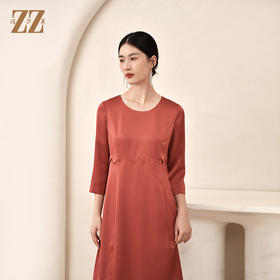 佐尔美秋季新款 气质缎面光泽高定面料亲肤连衣裙女E23LL27