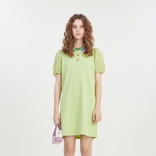 谜底POLO领针织连衣裙短袖女2023夏新款修身拼接中长款232MZ0878 商品图0