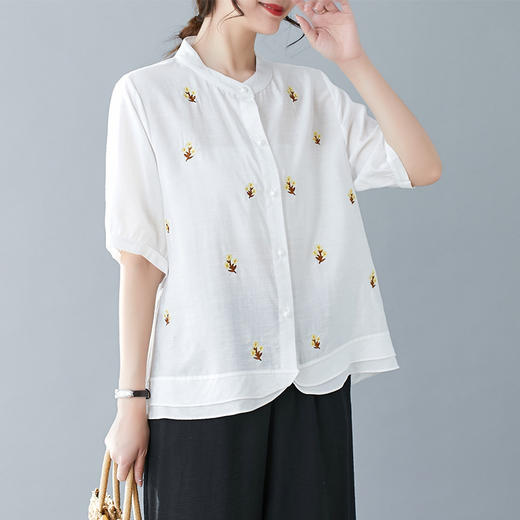 GYH 9006刺绣复古开衫立领棉麻休闲薄款上衣 商品图2
