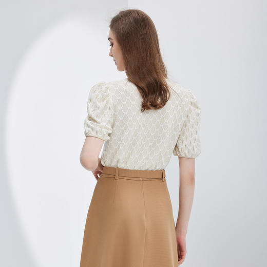 NF658斯尔丽瑟俪2023夏季新品别致圆领时髦洋气泡泡袖夹花女式针织衫 商品图1