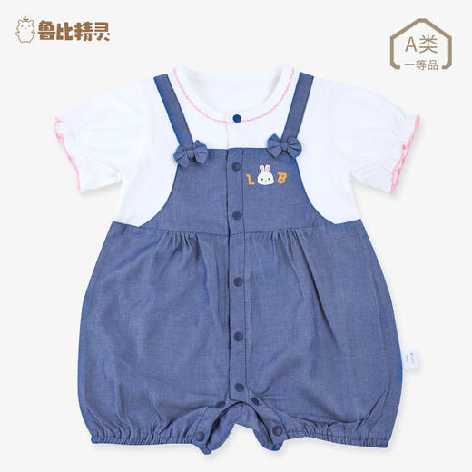 宝宝夏季短袖哈衣拼牛仔假两件背带裤婴儿连体爬服婴幼儿连体衣 商品图5