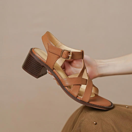 舒适简约，里外全头层皮粗跟凉鞋PS923A 商品图1