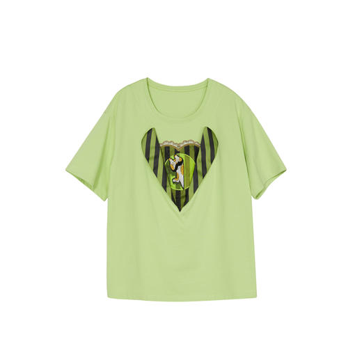 谜底圆领印花T恤女2023夏季新款简约时尚学院风宽松上衣232MT0583 商品图4