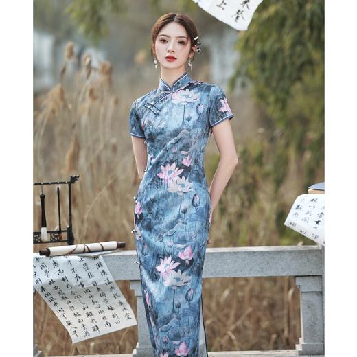 BJS-3390春夏新款文艺少女旗袍年轻款 民国风丝绸旗袍长款改良连衣裙3390 商品图0