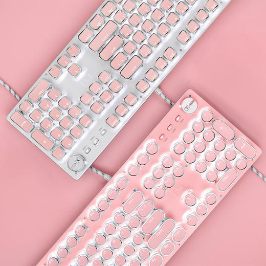 【好物推荐】新盟K901女生粉色真机械键盘青轴朋克复古圆键 商品图2