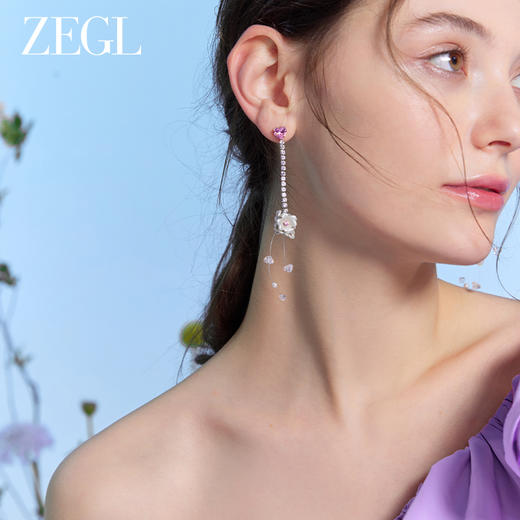 ZEGL设计师花园系列花朵流苏耳环人造珍珠耳钉925银针不对称耳饰 商品图1