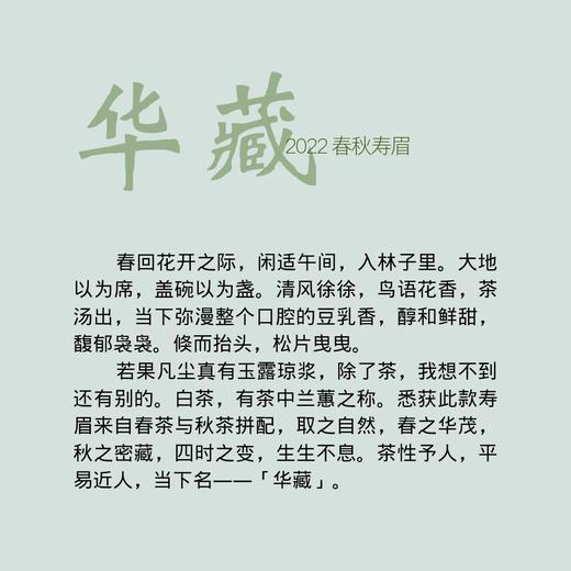 「华藏」源自有机茶园 |  春与秋寿眉拼配  香气幽而高级 清冽沁甜  福鼎白茶 商品图1