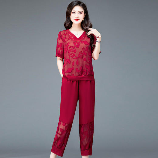 夏季新款，妈妈印花短袖T恤上衣哈伦裤休闲两件套QYM-TYH-23B853-Y 商品图1