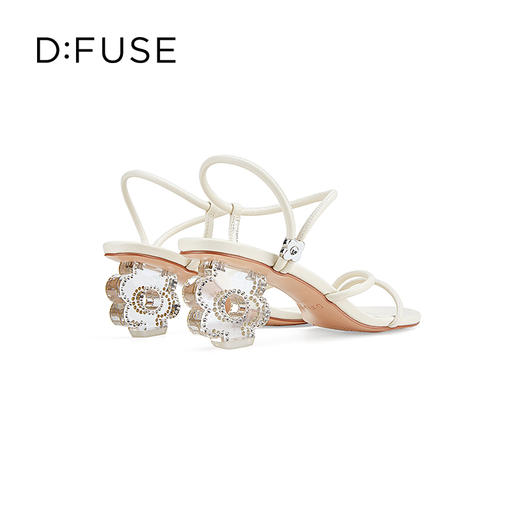 DFuse迪芙斯夏季新款圆头一字细带花形水晶跟凉鞋DF32115336 商品图3