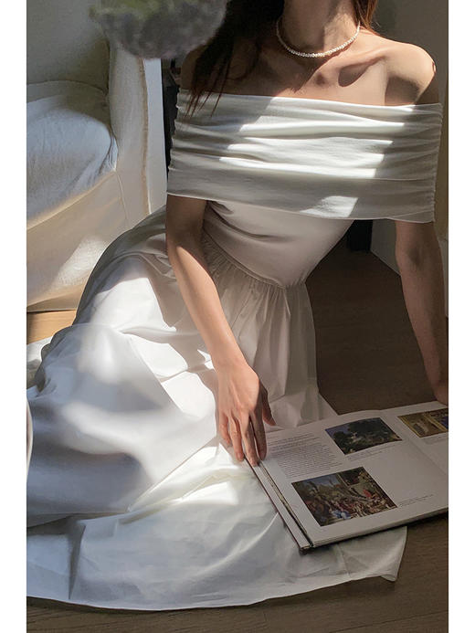 【直播专供】春季一字肩名媛风高腰连衣裙 150554412 商品图4