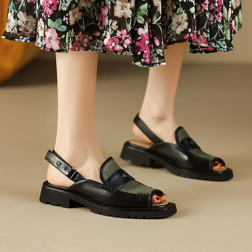 复古小众气质，鱼嘴真皮拼接凉鞋QQJ-725F 商品图14