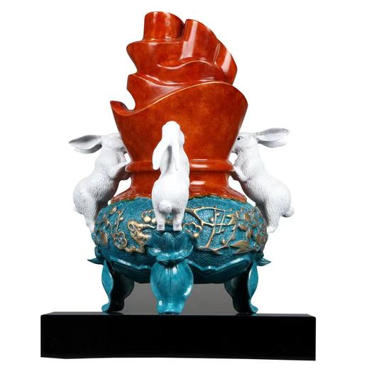 宇达兔年新品 青铜创意艺术家居装饰《玉兔抱福》兔摆件 商品图1