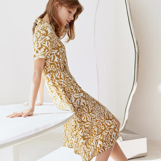 【100%桑蚕丝印花连衣裙】23年春夏新款女士中长款连衣裙时尚印花真丝衬衫裙 商品图0