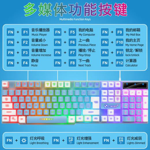 【好物推荐】力镁GTX300双拼键帽字符发光键盘鼠标套装 商品图1