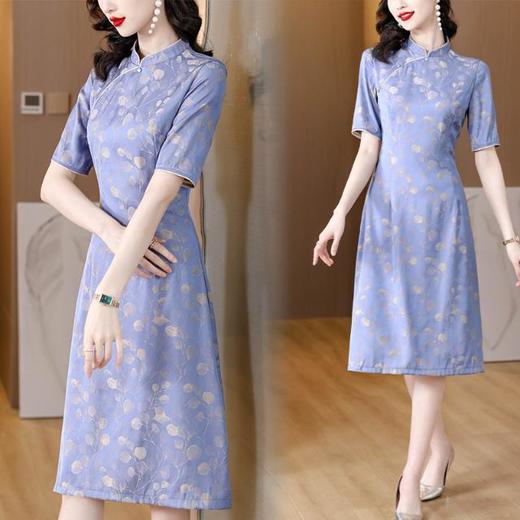 A2152 2023夏季新品时尚立领显瘦旗袍a型裙优雅气质时尚百搭提花连衣裙 商品图1