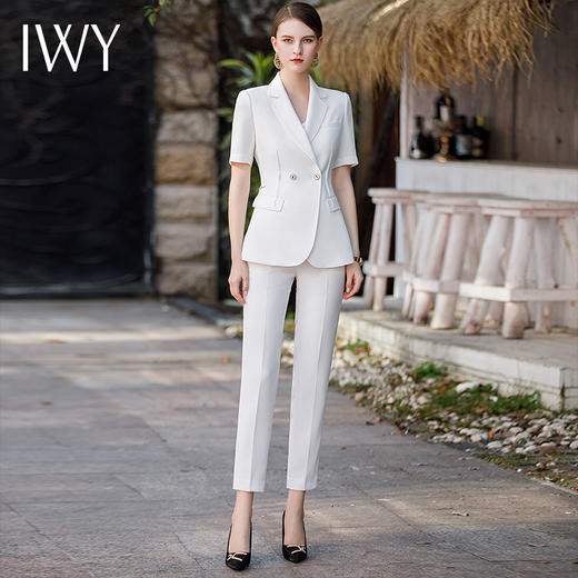 IWY/白色短袖西装套装女夏职业装女美容院医美工服CPS1778 商品图0