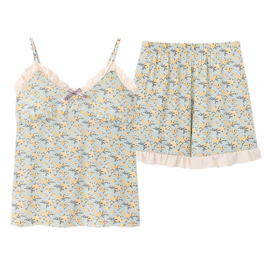 「两件套！三款配色」吊带性感睡衣 女夏天薄款带胸垫夏季小碎花甜美女士家居服上衣裤子 商品图4