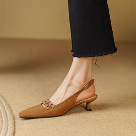 绝美百搭，小猫跟蝴蝶结法式包头凉鞋LCC-C9115