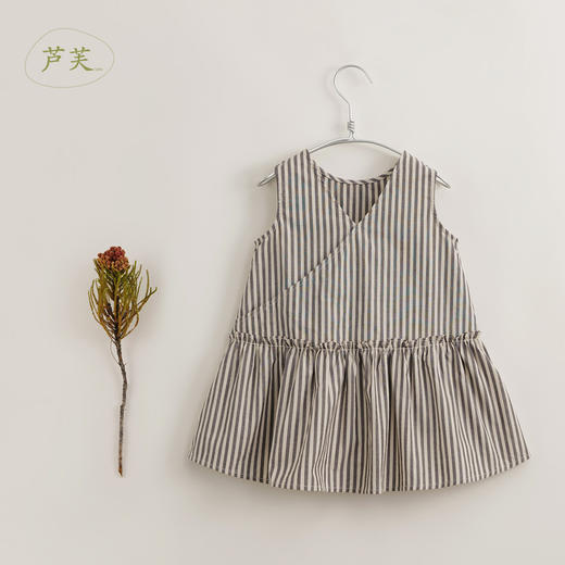 【马克珍妮 芦芙】新款夏装 女童灰米条纹纯棉连衣裙230511 商品图2