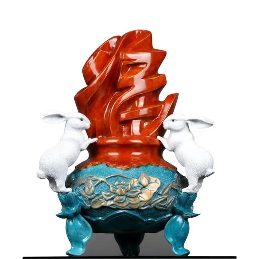 宇达兔年新品 青铜创意艺术家居装饰《玉兔抱福》兔摆件 商品图2