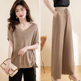 QY 23525纯色休闲气质时尚冰丝套装