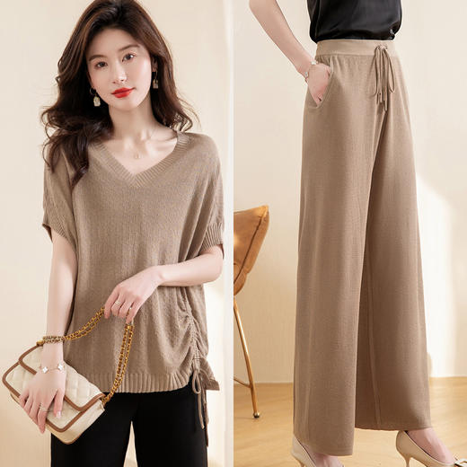 QY 23525纯色休闲气质时尚冰丝套装 商品图0