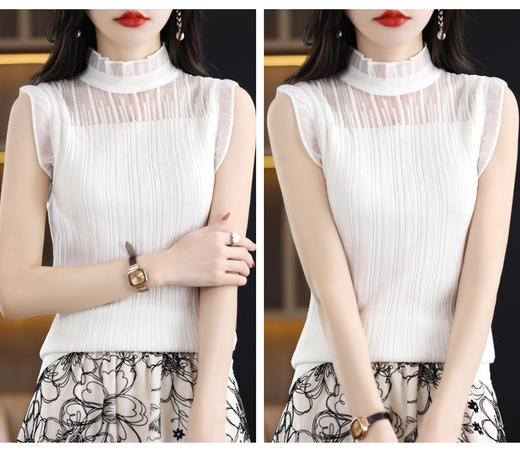 【万能搭含31.4羊毛，细腻顺滑】百搭你所有外套若隐若现满满的女人味儿蕾丝法式小背心，合身无袖设计，清凉藏肉不走光 拼手速 61418 商品图3