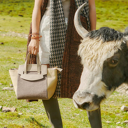 藏地牦牛绒手织氆氇拼接牛皮包 | D*or服饰、*V老花的灵感同源，复古时尚 商品图3