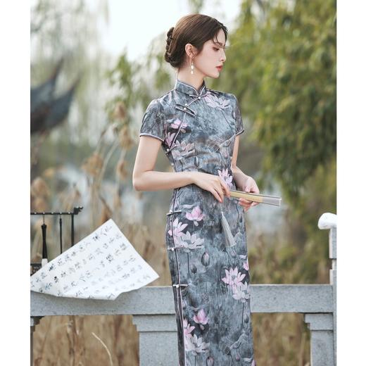 BJS-3390春夏新款文艺少女旗袍年轻款 民国风丝绸旗袍长款改良连衣裙3390 商品图3