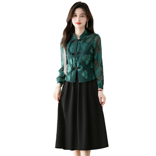 春夏新款，改良旗袍裙连衣裙套装女印花上衣+半身裙两件套QYM-TB-CY0255-Y 商品图4