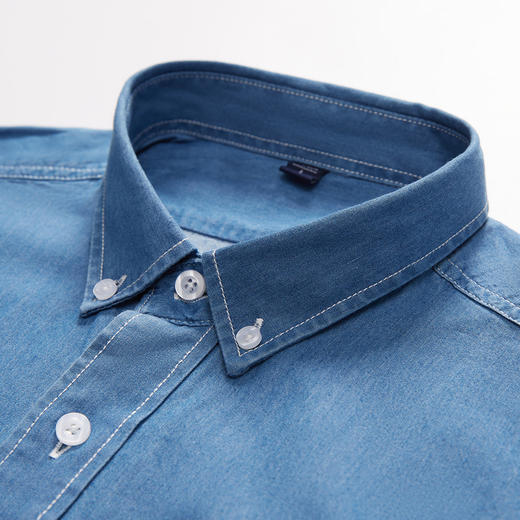 【100棉】罗蒙男士长袖衬衫简约大方舒适百搭牛仔衬衫衬衣男 商品图5