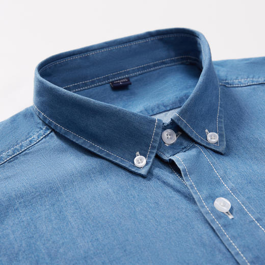 【100棉】罗蒙男士长袖衬衫简约大方舒适百搭牛仔衬衫衬衣男 商品图4