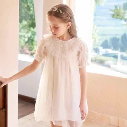 mettekids儿童连衣裙女童洋气网纱公主裙中大童夏季白色仙女裙子 商品图1