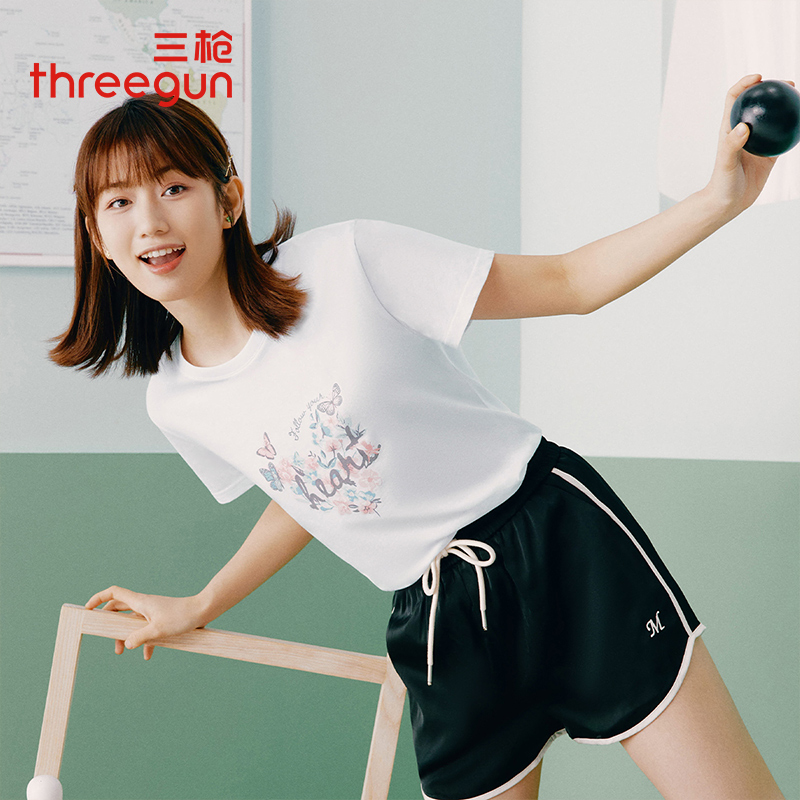 Threegun三枪 【水柔棉】圆领女士短袖T恤-23488A011