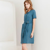 【棉麻中长款腰带连衣裙】23年春夏新品女士连衣裙时尚圆领大口袋裙子 商品缩略图0