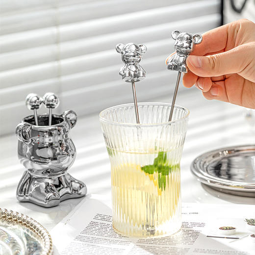 摩登主妇轻奢咖啡搅拌勺创意小熊长柄不锈钢蜂蜜果汁少女心搅拌棒 商品图1