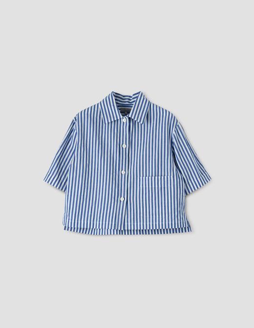 Margaret Howell  蓝白条纹棉麻短袖衬衫 商品图4