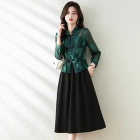 春夏新款，改良旗袍裙连衣裙套装女印花上衣+半身裙两件套QYM-TB-CY0255-Y